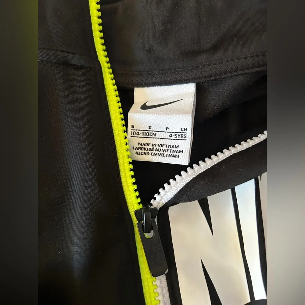 Nike Black Jacket with White Logo and Neon Yellow Zipper - Picture 2 of 4